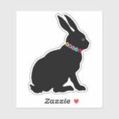 Lente Zwart Silhouet Konijn Ring van Bloemen Sticker (Vel)