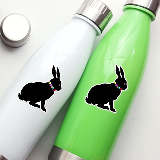 Lente Zwart Silhouet Konijn Ring van Bloemen Sticker