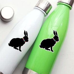 Lente Zwart Silhouet Konijn Ring van Bloemen Sticker