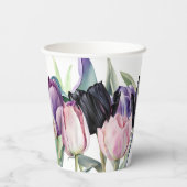 Lente zwart wit aquarel tulpen Bruidsdouche Papieren Bekers (Achterkant)