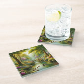 Lentebeek met eenden/bloemen glazen onderzetter (Schuin)