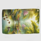 Lentebeek met eenden/bloemen golfhanddoek (Horizontaal)