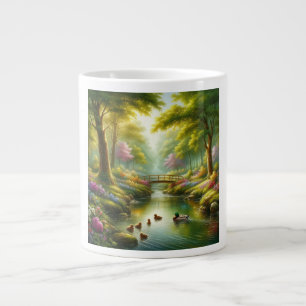 Lentebeek met eenden/bloemen grote koffiekop