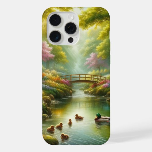 Lentebeek met eenden/bloemen iPhone hoesje (Achterkant)