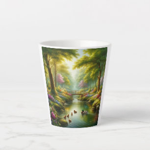 Lentebeek met eenden/bloemen latte mok