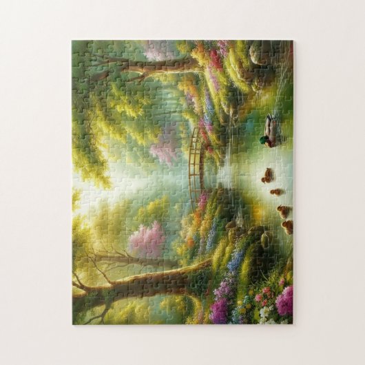 Lentebeek met eenden/bloemen legpuzzel (Verticaal)