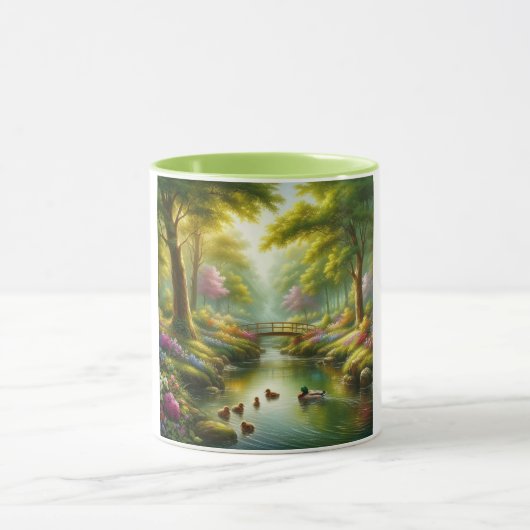 Lentebeek met eenden/bloemen mok (Midden)