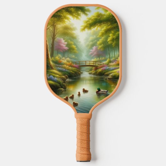 Lentebeek met eenden/bloemen pickleball paddle (Voorkant)