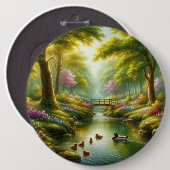 Lentebeek met eenden/bloemen ronde button 6,0 cm (Voorkant /achterkant)