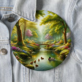 Lentebeek met eenden/bloemen ronde button 6,0 cm (In situ)