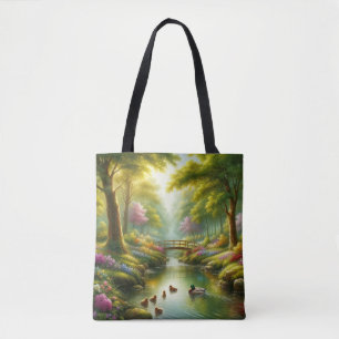 Lentebeek met eenden/bloemen tote bag