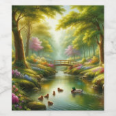 Lentebeek met eenden/bloemen wijn etiket (Enkel label)