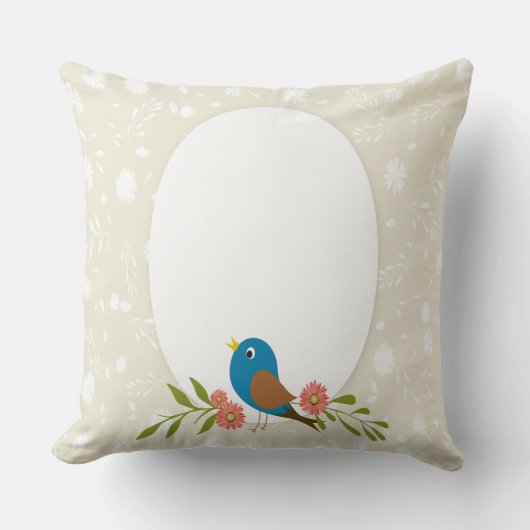 Lenteblauwe vogel kussen (Voorkant)
