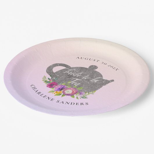 Lentebloei Ranunculus en Roze Ombre Bruiloftsthee Papieren Bordje (Gekanteld)