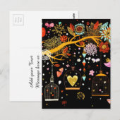 Lentebloeiende boom goud vogel verliefd briefkaart (Voorkant / Achterkant)