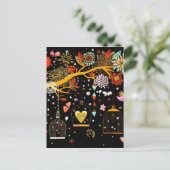 Lentebloeiende boom Gouden vogel Verliefd Briefkaart (Staand voorkant)