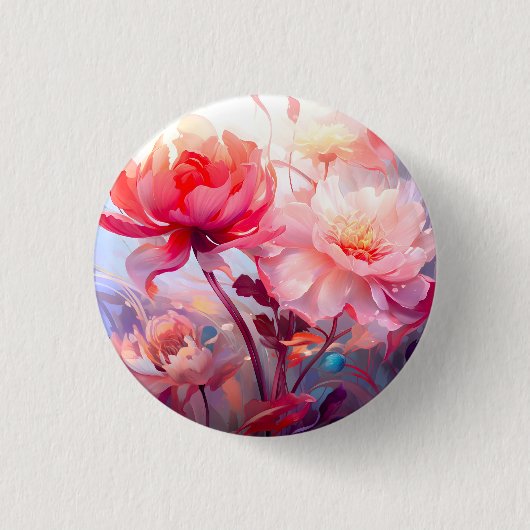 Lentebloeiende Pioenentuin Aquarel Ronde Button 3,2 Cm (Voorkant)