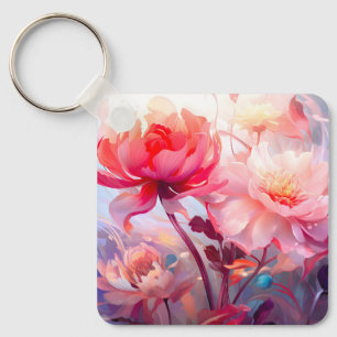 Lentebloeiende Pioenentuin Aquarel Sleutelhanger