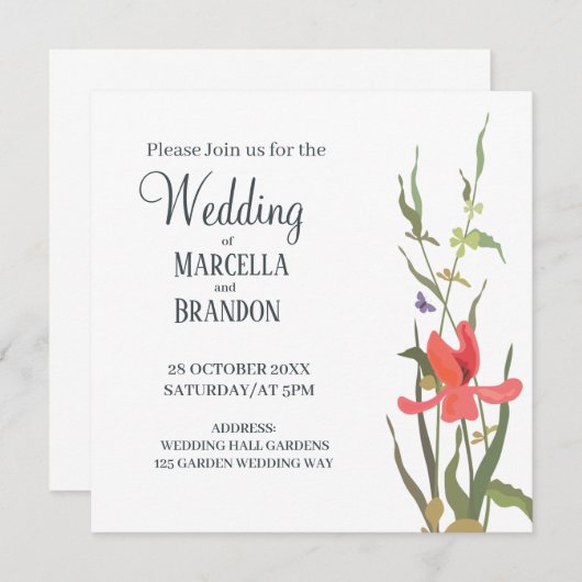 Lentebloeiende Tulp Bloem Bruiloft Kaart (Voorkant / Achterkant)