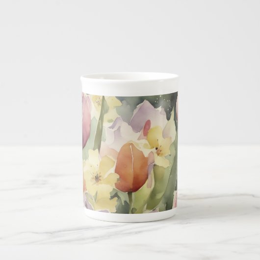 Lentebloeiende tulpen porselein kop (Voorkant)