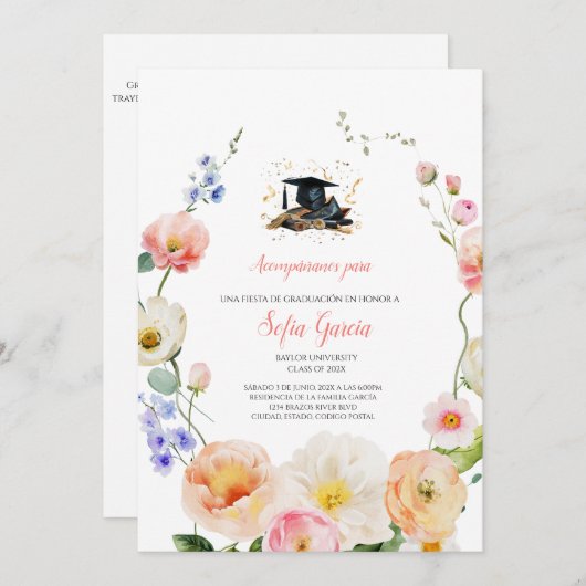 Lentebloem afstuderen uitnodiging (Voorkant / Achterkant)