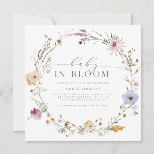 Lentebloem Baby in Bloom Vierkante Baby Shower | Kaart (Voorkant)
