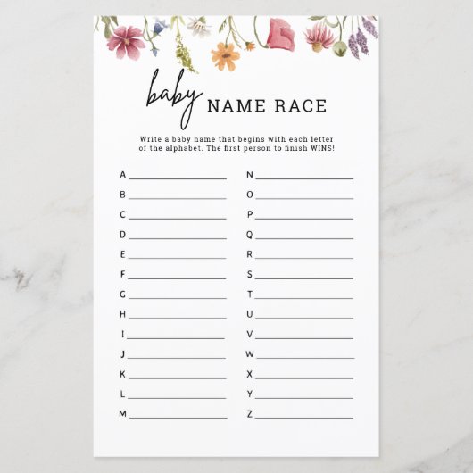 Lentebloem Baby Shower Baby Naam Raden Spel (Voorkant)