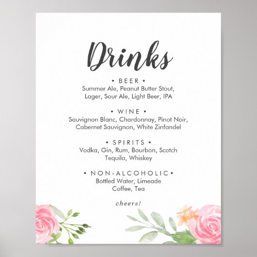 Lentebloem Bruiloft Dranken Menu Bord Poster (Voorkant)