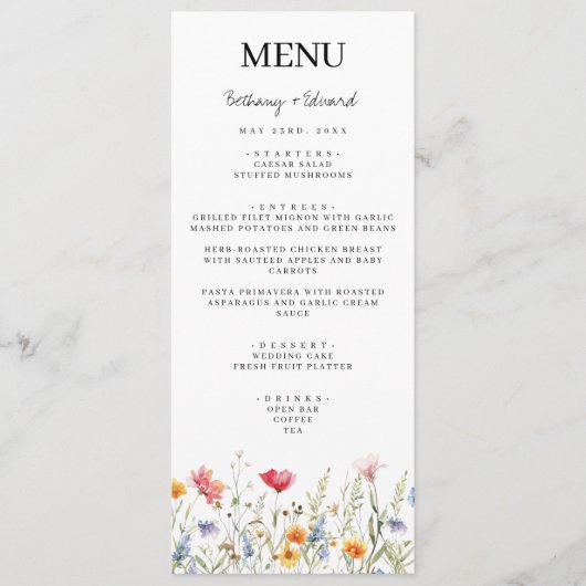 Lentebloem Bruiloftsmenu Menu (Voorkant)