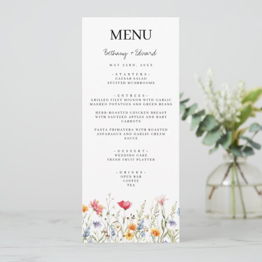 Lentebloem Bruiloftsmenu Menu (Staand voorkant)
