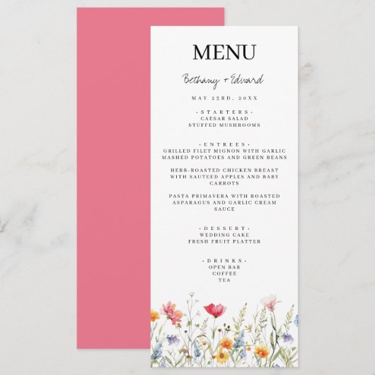 Lentebloem Bruiloftsmenu Menu (Voorkant / Achterkant)