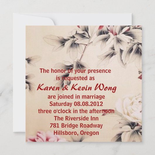 Lentebloem Chinees Huwelijksuitnodiging Kaart (Achterkant)