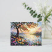 Lentebloem en boom landschap briefkaart (Staand voorkant)