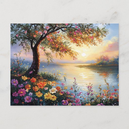 Lentebloem en boom landschap briefkaart (Voorkant)
