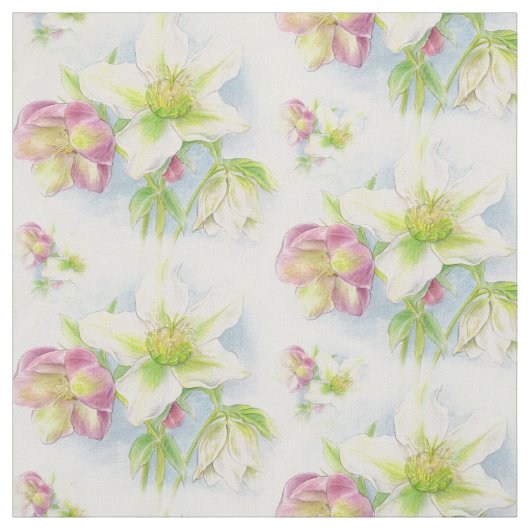 Lentebloem hellebores aquarel stof (Swatch)