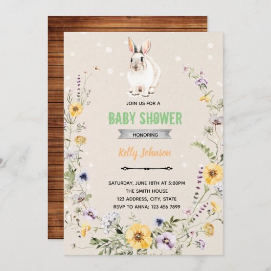Lentebloem konijn douche verjaardagsuitnodiging kaart (Voorkant / Achterkant)
