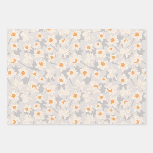 Lentebloem Narcis | Blauw en Grijs Inpakpapier Vel (Voorkant)