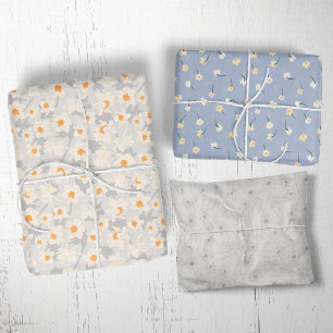 Lentebloem Narcis   Blauw en Grijs Inpakpapier Vel