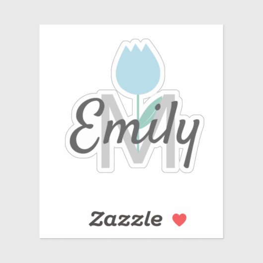 Lentebloem Tulp Monogram Aangepaste Naam Sticker (Vel)
