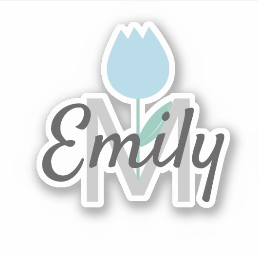 Lentebloem Tulp Monogram Aangepaste Naam Sticker (Voorkant)