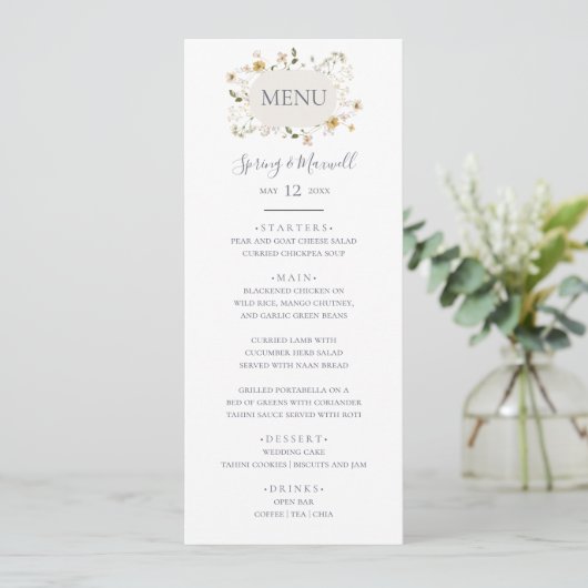 Lentebloem | White Wedding Diner Menu (Staand voorkant)