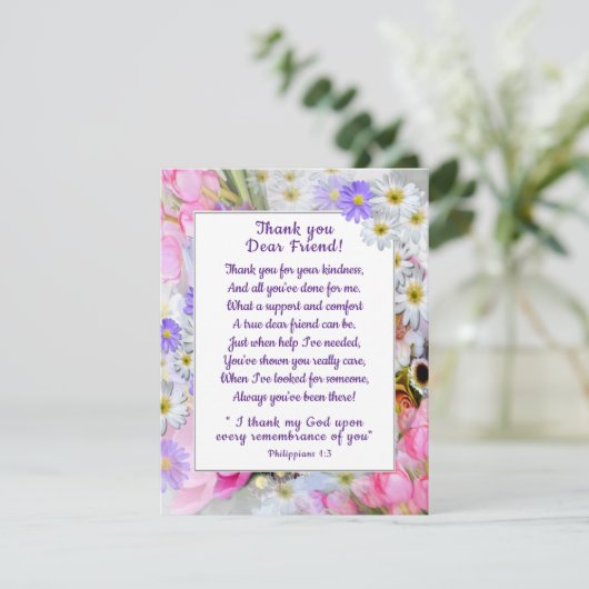 Lentebloemboeket Dankjewel Christelijke Vriendenka Kaart (Staand voorkant)