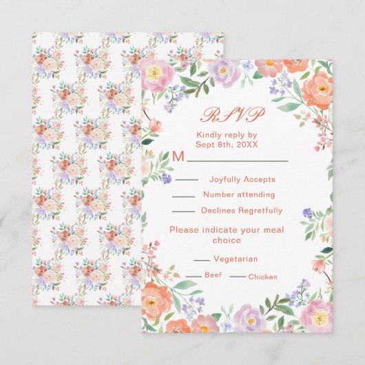 Lentebloemen Bruiloft RSVP Kaartje (Voorkant / Achterkant)