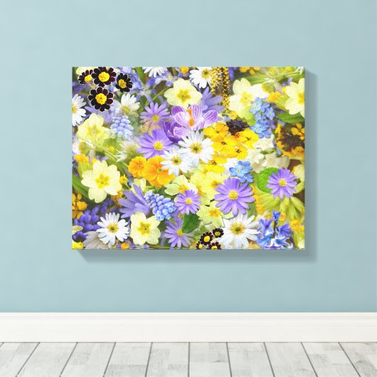  lentebloemen collage canvas afdruk (Insitu (Houten vloer))