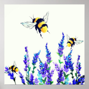 Lentebloemen en Bijen Schilderij Poster