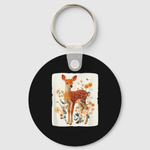 Lentebloemen en reekalf grafische kostuum  sleutelhanger