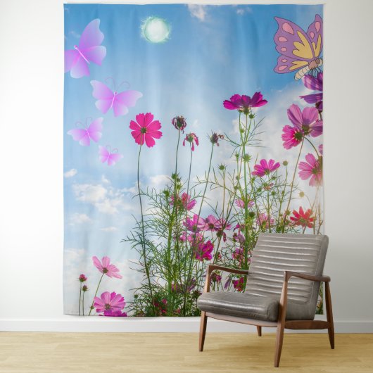 Lentebloemen en vlinder wandkleed (In situ)
