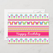 Lentebloemen en vlinders Verjaardag Briefkaart (Voorkant / Achterkant)