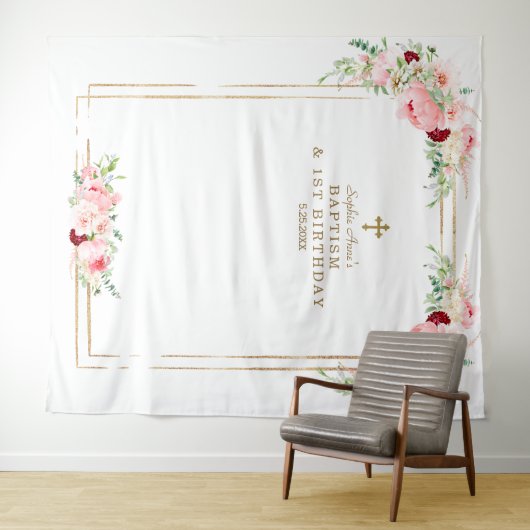 Lentebloemen Fotohokje Eerste Verjaardag Doop Wandkleed (In Situ (horizontaal))