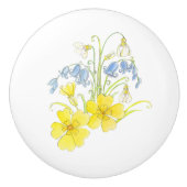 Lentebloemen geel blauw inkt en waterverf keramische knop (Voorkant)